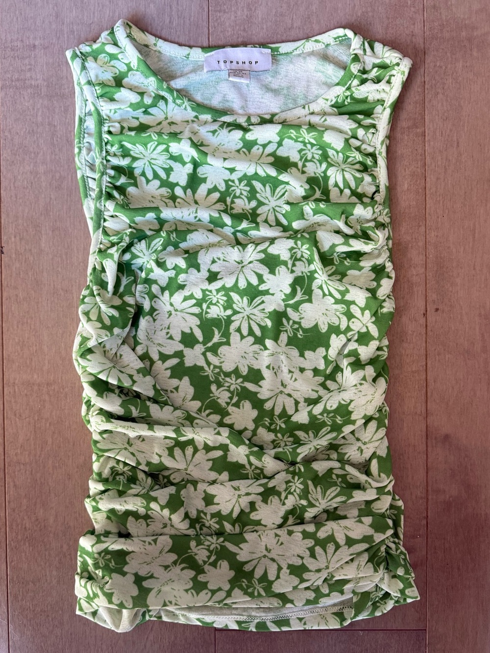 Topshop Green Floral Ruched Tank